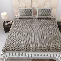 Comfowell Grey & White Floral King Bedsheet with 2 Pillow Covers-image-22