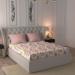MYTRIDENT Moments Pink  Blue Floral Pure Cotton 120 TC Queen Bedsheet With 2 Pillow Covers-picture-14