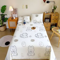 JC HOME Beige & Grey Cartoon Characters 200 TC Single Bedsheet with 1 Pillow Covers-image-61