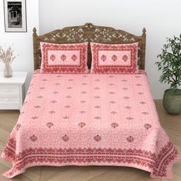 Comfowell Pink & White Floral 244 TC Cotton King Bedsheet with 2 Pillow Covers-picture-40