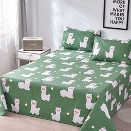 JC HOME Green & White Graphic 160 TC Single Bedsheet with 1 Pillow Cover-image-52