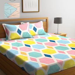 KLOTTHE Multicoloured Geometric Printed 210 TC 2 King Bedsheet With 4 Pillow Covers-12