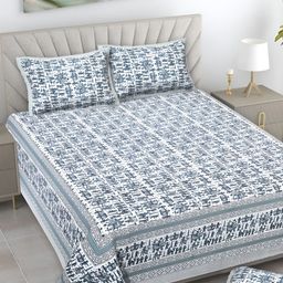 Serene Decor Grey & White Floral Cotton 160 TC King Bedsheet With 2 Pillow Covers-image-94