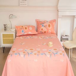 JC HOME Peach-Coloured & White Floral 160 TC Single Bedsheet with 2 Pillow Covers-image-41