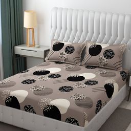 FINE TEX WORLD Purple Geometric 210 TC Microfiber Fitted King Bedsheet & 2 Pillow Covers-image-27