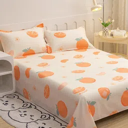 JC HOME Peach-Coloured Conversational 140 TC King Bedsheet with 2 Pillow Covers-image-63