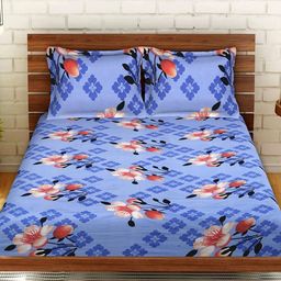 Kuber Industries Blue Floral 144 TC King Bedsheet with 2 Pillow Covers-20