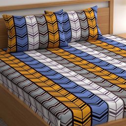 CHHAVI INDIA Grey & Blue Geometric 210 TC Flat Queen Bedsheet with 2 Pillow Covers-image-28