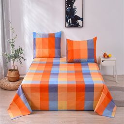 JC HOME Orange & Blue Geometric 160 TC King Bedsheet with 2 Pillow Covers-image-65