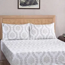 MASPAR Tranquil Essence Lawn Leaflet Beige 400TC Cotton King Bedsheet & 2 Pillows Covers-image-60
