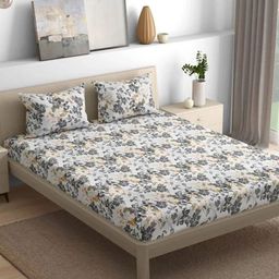 wakefit Autumn Grey & White Printed 144 TC Fitted Cotton King Bedsheet & 2 Pillow Covers-image-18