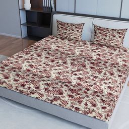 Aura Maroon & Beige Floral Pure Cotton 200 TC Queen Bedsheet with 2 Pillow Covers-picture-10