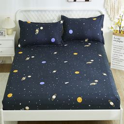 JC HOME Navy Blue & Yellow Graphic 120 TC Queen Bedsheet with 2 Pillow Covers-image-102