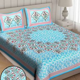 Butea Crape Red & Blue Floral 180 TC King Bedsheet with 2 Pillow Covers-image-65