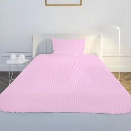 MAYFAIR HOMES LONDON Pink Cotton 210 TC Single Bedsheet with 1 Pillow Covers-picture-49