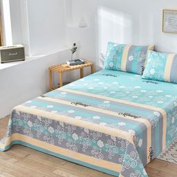 JC HOME Teal & Grey Striped 160 TC King Bedsheet With 2 Pillow Covers-image-6
