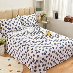 JC HOME White & Blue Graphic 200 TC Cotton Single Bedsheet with 2 Pillow Covers-image-66