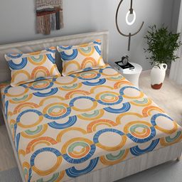 FINE TEX WORLD Gold-Toned Geometric 180 TC Microfiber Queen Bedsheet With 2 Pillow Covers-picture-27