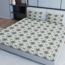 Aura Grey Ethnic Motifs 200 TC Pure Cotton Fitted Queen Bedsheet with 2 Pillow Covers-picture-36