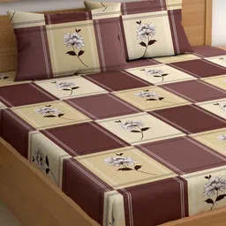 CHHAVI INDIA Purple & Brown Floral 210 TC King Bedsheet with 2 Pillow Covers-image-80