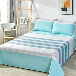 JC HOME Blue & White Striped 160 TC King Bedsheet With 2 Pillow Covers-image-57