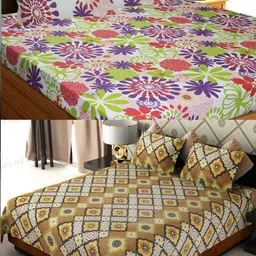 Aura White & Brown Floral 144 TC 2 Queen Bedsheet with 4 Pillow Covers-picture-42