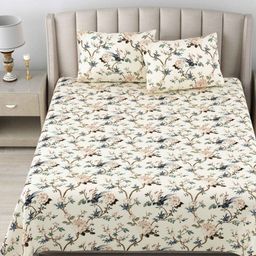 BILBERRY Beige & Grey Floral Printed Cotton 180 TC King Bedsheet Set2.74m x 2.74 m-image-24