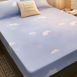 JC HOME Purple & White Conversational 160 TC Fitted Queen Bedsheet & 2 Pillow Covers-image-84