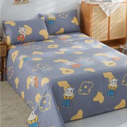 JC HOME Grey & Yellow Printed 186 TC Pure Cotton Queen Bedsheet & 2 Pillow Covers-image-14