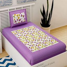 Aura Purple & White Floral Cotton 120 TC Single Bedsheet with 2 Pillow Covers-image-17