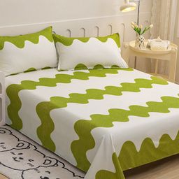 JC HOME Green & White Striped 140 TC King Bedsheet with 2 Pillow Covers-picture-49