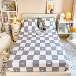 JC HOME White Geometric 230 TC Fiited Cotton Single Bedsheet with 1 Pillow Covers-picture-32