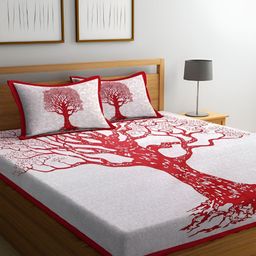 UNIQCHOICE Red & White Floral Printed Cotton 120 TC Queen Bedsheet With 2 Pillow Covers-image-47