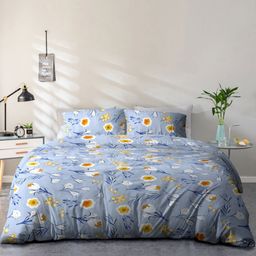 Cortina Blue & Yellow Floral 104 TC Queen Bedsheet with 2 Pillow Covers-image-55