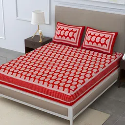 POORAK Red & White Ethnic Motifs 104 TC Queen Bedsheet with 2 Pillow Covers-image-18