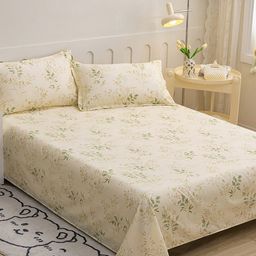 JC HOME Beige & Green Floral 140 TC King Bedsheet With 2 Pillow Covers-picture-31