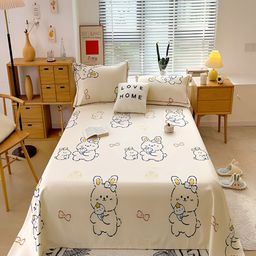 JC HOME Beige Cartoon Characters 210 TC Cotton Single Bedsheet With 1 Pillow Cover-image-13