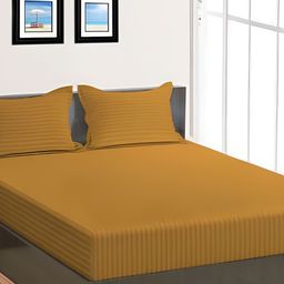 Comfowell Gold-Toned Striped 210 TC King Bedsheet with 2 Pillow Covers-3