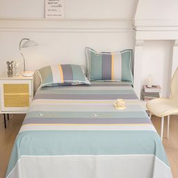 JC HOME Green & Grey Striped 160 TC Single Bedsheet with 1 Pillow Cover-image-59