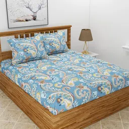 BREVARD Blue & Red Ethnic Motifs 210 TC Queen Bedsheet with 2 Pillow Covers-picture-18