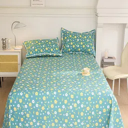 JC HOME Blue & Yellow Floral Printed 160 TC Single Bedsheet Set-image-72