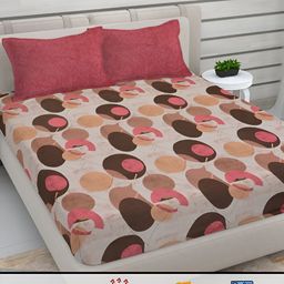 FABINALIV Beige & Pink Geometric 300 TC King Bedsheet with 2 Pillow Covers-image-80