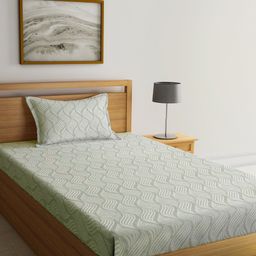 KLOTTHE Grey Printed 300 TC Fitted Single Bedsheet With 1 Pillow Cover-picture-43