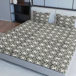 Aura Beige & Green Ethnic Motifs Pure Cotton 200 TC Queen Bedsheet with 2 Pillow Covers-picture-44