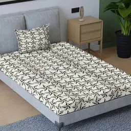 Aura Beige & Grey Printed Pure Cotton 200 TC Single Bedsheet with 1 Pillow Cover-picture-42