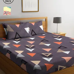KLOTTHE Grey & Yellow Geometric 210 TC 2 King Bedsheet with 4 Pillow Covers-picture-40