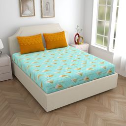 Home Ecstasy Sea Green & White Geometric 140 TC Cotton Queen Bedsheet with 2 Pillow Covers-image-86