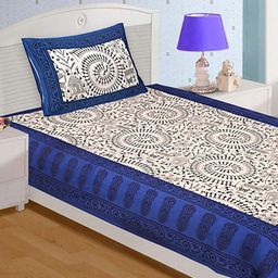 UNIQCHOICE Blue Printed Cotton 120 TC Single Bedsheet With 1 Pillow Covers-image-98