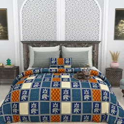 LIVING ROOTS Blue Ethnic Motifs Pure Cotton 300 TC King Bedsheet with 2 Pillow Covers-image-81