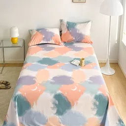 JC HOME White & Peach Geometric 230 TC Single Bedsheet with 1 Pillow Covers-image-64